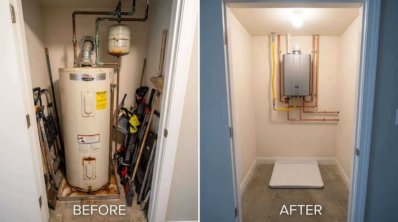 Tank water heater versus wall-mounted tankless unit comparison for Randolph, NY homeowners